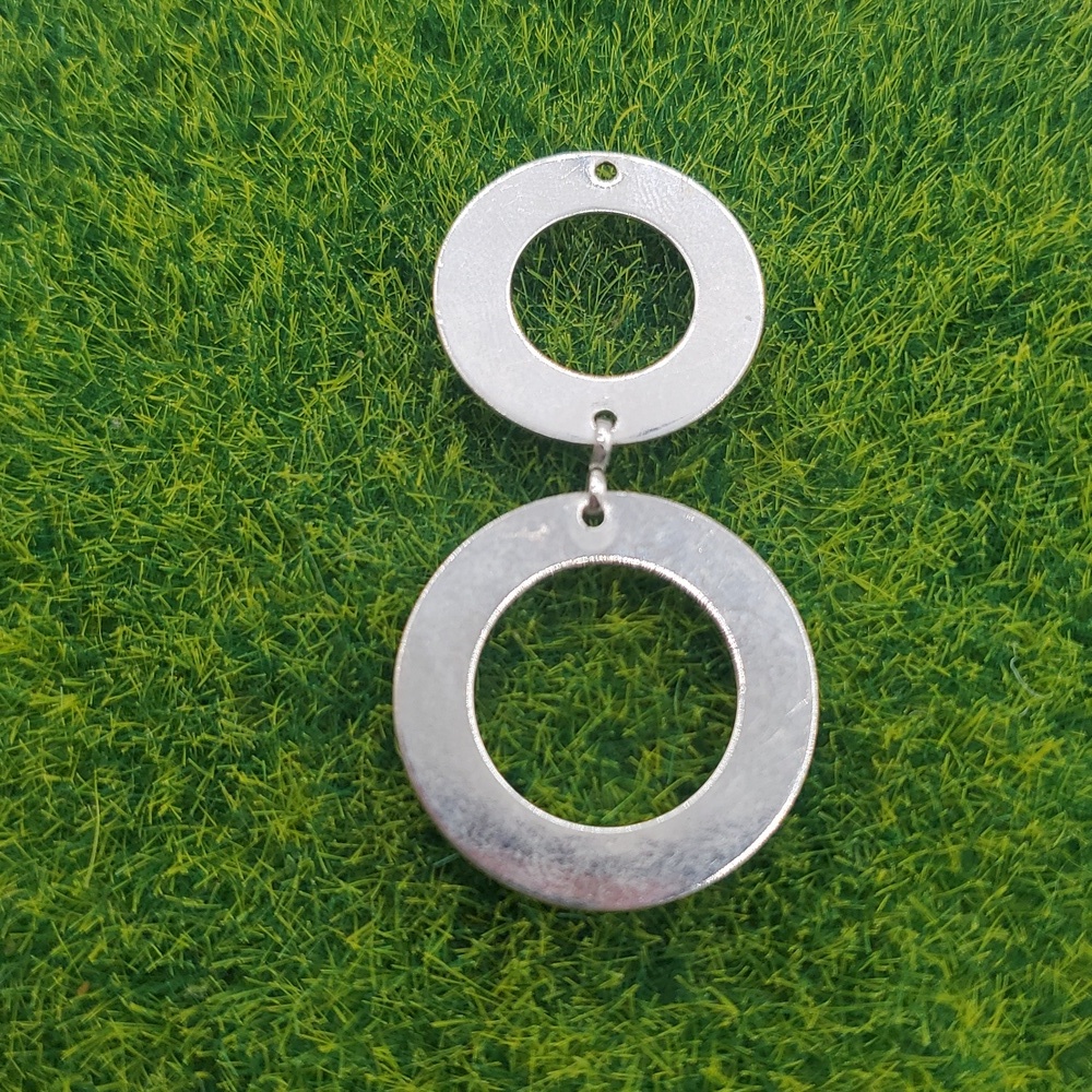 Silver Tone Double Circle Pendant Dangle P403